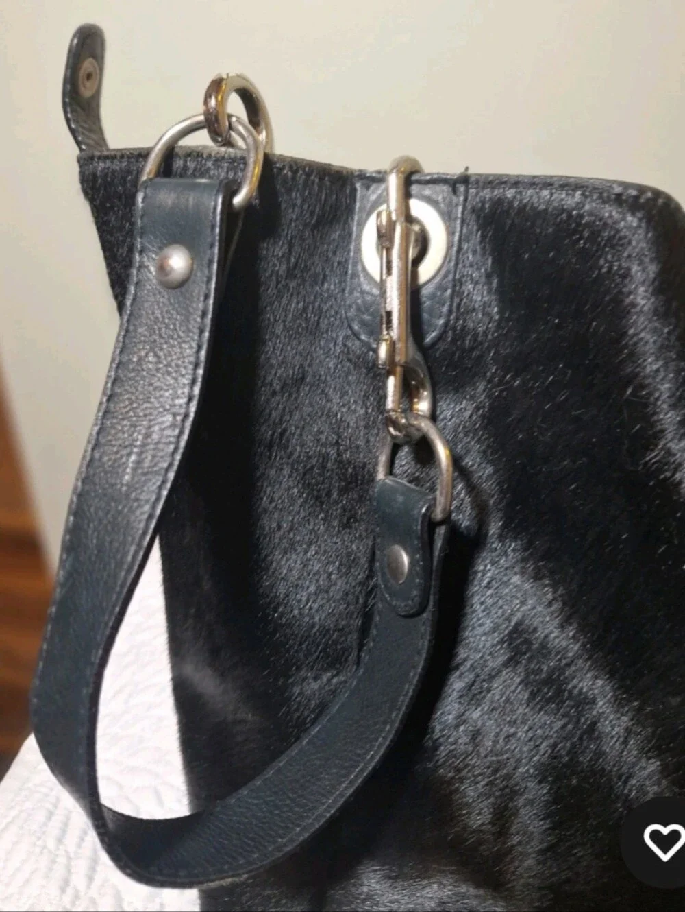VTG. Black Pony Hair Tote Bag Made By Hinge In Italy - Picture 2 of 8